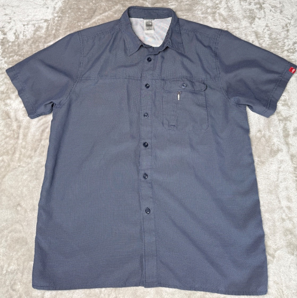 The North Face Blue Micro Plaid Casual Button Down Shirt Mens Size L